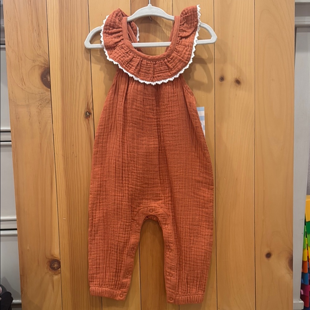Cat & Jack Terracotta Romper with Ruffle Trim